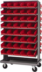 Quantum Storage - 80 Bin Sloping Shelf - 36 Inch Overall Width x 24 Inch Overall Depth x 66 Inch Overall Height, Red Polypropylene Bins - Benchmark Tooling