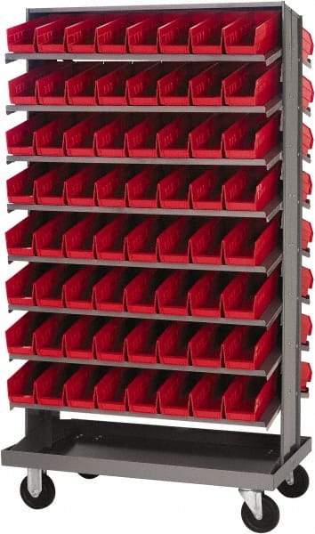 Quantum Storage - 128 Bin Sloping Shelf - 36 Inch Overall Width x 24 Inch Overall Depth x 66 Inch Overall Height, Red Polypropylene Bins - Benchmark Tooling