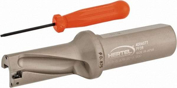 Hertel - 1-3/4" Max Drill Depth, 2xD, 7/8" Diam, Indexable Insert Drill - 2 Inserts, 1" Shank Diam, Straight Shank - Benchmark Tooling