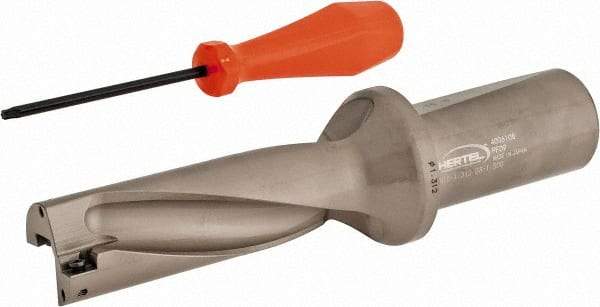 Hertel - 3-15/16" Max Drill Depth, 3xD, 1-5/16" Diam, Indexable Insert Drill - 2 Inserts, 1-1/2" Shank Diam, Straight Shank - Benchmark Tooling