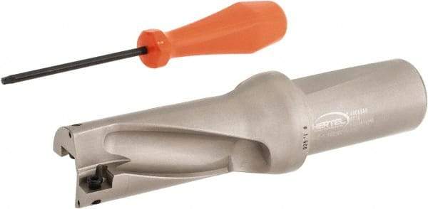 Hertel - 3" Max Drill Depth, 2xD, 1-1/2" Diam, Indexable Insert Drill - 2 Inserts, 1-1/2" Shank Diam, Straight Shank - Benchmark Tooling