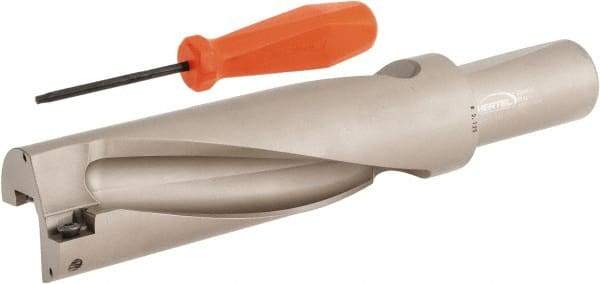 Hertel - 6-3/8" Max Drill Depth, 3xD, 2-1/8" Diam, Indexable Insert Drill - 2 Inserts, 1-1/2" Shank Diam, Straight Shank - Benchmark Tooling