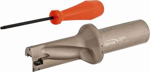 Hertel - 2-3/8" Max Drill Depth, 2xD, 1-3/16" Diam, Indexable Insert Drill - 2 Inserts, 1-1/4" Shank Diam, Straight Shank - Benchmark Tooling