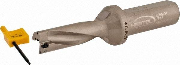 Hertel - 1-25/32" Max Drill Depth, 3xD, 19/32" Diam, Indexable Insert Drill - 2 Inserts, 3/4" Shank Diam, Straight Shank - Benchmark Tooling