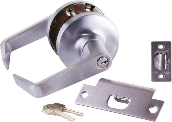 Arrow Lock - Storeroom Lever Lockset - 2-3/4" Back Set, Steel, Brushed Chrome Finish - Benchmark Tooling