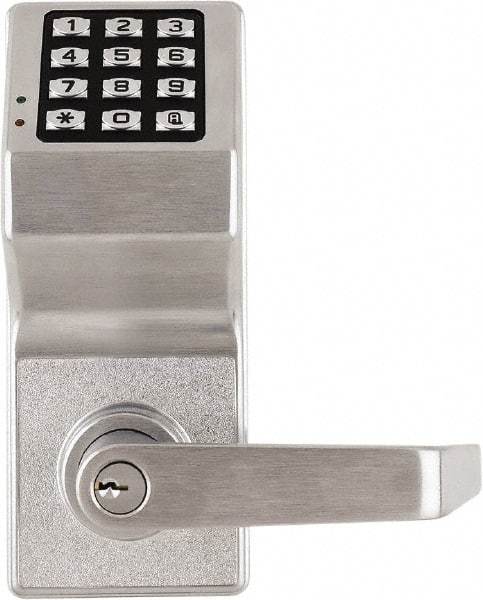 Alarm Lock - Combination Entry Lever Lockset with Key Override - 2-3/4" Back Set, Steel, Brushed Chrome Finish - Benchmark Tooling