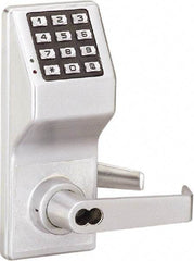 Alarm Lock - Combination Entry Lever Lockset with Key Override - 2-3/4" Back Set, Steel, Brushed Chrome Finish - Benchmark Tooling