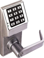 Alarm Lock - Combination Entry Lever Lockset with Key Override - 2-3/4" Back Set, Steel, Brushed Chrome Finish - Benchmark Tooling