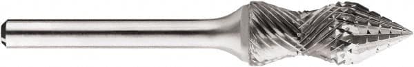 SGS Pro - 1/2" Cut Diam, 1/4" Shank Diam, Cone Head Double Cut Burr - Carbide, Point End, 1-1/4" LOC, 1-1/4" OAL - Benchmark Tooling