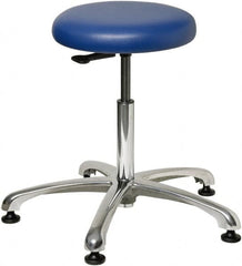 Bevco - 23" Wide x 23" Deep x 18-1/2 to 26" High, Steel Base, Versa Backless Stool Adjustable Height Swivel Stool with Polished Aluminum Base - Vinyl Seat, Blue, Mushroom Glides - Benchmark Tooling