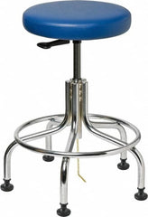 Bevco - 22" Wide x 22" Deep x 19 to 24" High, Steel Base, Versa ESD Backless Adjustable Height Swivel Stool with Chrome Steel Base - Vinyl Seat, Blue, Footring, Mushroom Glides - Benchmark Tooling