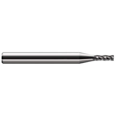 Corner Radius End Mill: 0.062″ Dia, 0.186″ LOC, 0.003″ Radius, 2 Flutes, Solid Carbide 1-1/2″ OAL, 1/8″ Shank Dia, 30 ° Helix, Bright/Uncoated, Corner Radius End