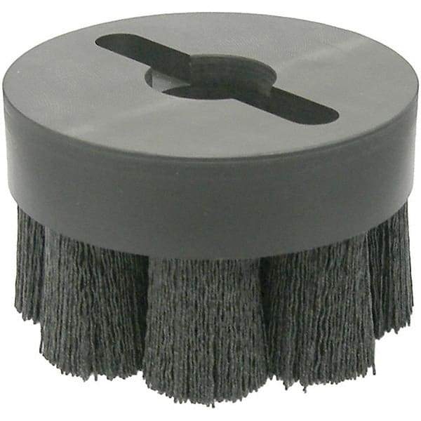 Weiler - 4" 120 Grit Ceramic Crimped Disc Brush - Fine Grade, Drive Arbor Connector, 1-1/2" Trim Length, 1-1/4" Arbor Hole - Benchmark Tooling