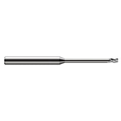 Miniature End Mills - Long Reach, Stub Flute - 0.0620″ (1/16″) Cutter Diameter × 0.0200″ Radius × 0.0930″ (3/32″) Length of Cut × 0.6250″ (5/8″) Reach Carbide Corner Radius End Mill, 3 Flutes - Exact Industrial Supply