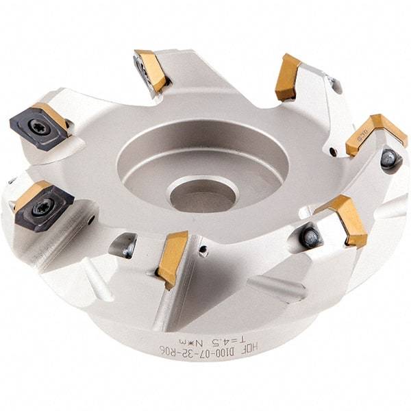 Iscar - 5.37, 5.42, 5.51" Cut Diam, 1-1/2" Arbor Hole, 5.5mm Max Depth of Cut, 42° Indexable Chamfer & Angle Face Mill - 8 Inserts, OE.. 060405\xB6OEMW 060405-AETN\xB6REMT 1505-LM-76 Insert, Right Hand Cut, 8 Flutes, Through Coolant, Series Heliocto - Benchmark Tooling