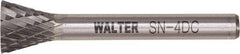 WALTER Surface Technologies - 1/4" Cut Diam, 1/4" Shank Diam, Inverted Cone Head Double Cut Burr - Tungsten Carbide, 1" LOC, 4" OAL - Benchmark Tooling