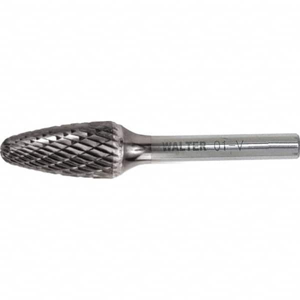 WALTER Surface Technologies - 3/8" Cut Diam, 1/4" Shank Diam, Tree Head Single Cut Burr - Tungsten Carbide, 3/4" LOC, 4-3/8" OAL - Benchmark Tooling