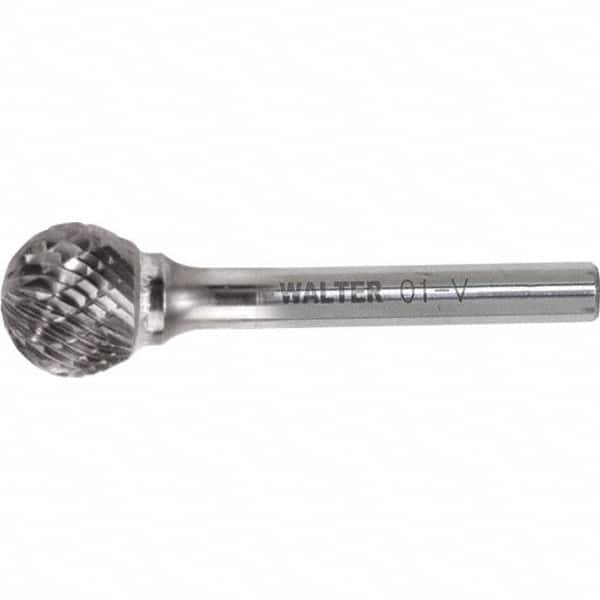 WALTER Surface Technologies - 1/2" Cut Diam, 1/4" Shank Diam, Ball Head Single Cut Burr - Tungsten Carbide, 1/2" LOC, 4-1/2" OAL - Benchmark Tooling