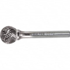 WALTER Surface Technologies - 1/2" Cut Diam, 1/4" Shank Diam, Ball Head Single Cut Burr - Tungsten Carbide, 1/2" LOC, 4-1/2" OAL - Benchmark Tooling