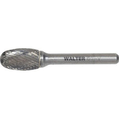 WALTER Surface Technologies - 1/2" Cut Diam, 1/4" Shank Diam, Egg Head Single Cut Burr - Tungsten Carbide, 7/8" LOC, 4-7/8" OAL - Benchmark Tooling