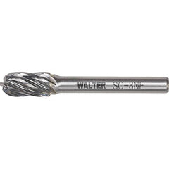 WALTER Surface Technologies - 5/8" Cut Diam, 1/4" Shank Diam, Cylinder Ball End Head Double Cut Burr - Tungsten Carbide, 1" LOC, 4" OAL - Benchmark Tooling