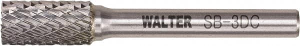 WALTER Surface Technologies - 3/8" Cut Diam, 1/4" Shank Diam, Cylinder Head Double Cut Burr - Tungsten Carbide, 3/4" LOC, 3-3/4" OAL - Benchmark Tooling