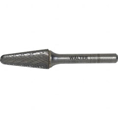 WALTER Surface Technologies - 1-1/2" Cut Diam, 1/4" Shank Diam, Cone Head Single Cut Burr - Tungsten Carbide, 1-1/8" LOC, 5-5/8" OAL - Benchmark Tooling