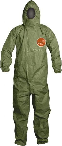 Dupont - Size 6XL Hazmat Chemical Resistant General Purpose Coveralls - Green, Zipper Closure, Elastic Cuffs, Elastic Ankles, Taped Seams - Benchmark Tooling