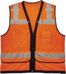 Ergodyne - Size 2X/3XL High Visibility Orange Mesh Surveyor's Vest - 52 to 58" Chest, ANSI 107-2015 Type R Class 2, Zipper Closure, 7 Pockets, Polyester - Benchmark Tooling
