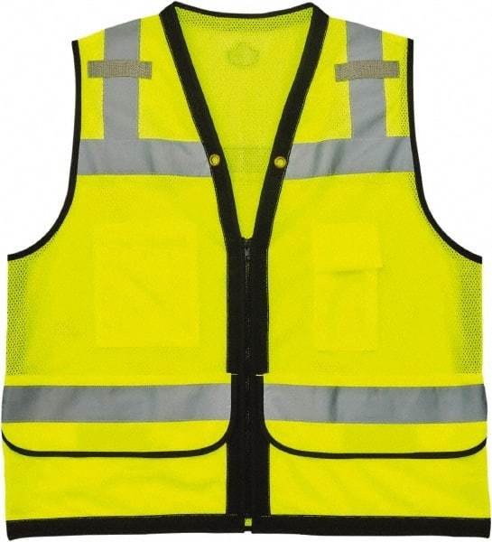 Ergodyne - Size S/M High Visibility Lime Mesh Surveyor's Vest - 36 to 44" Chest, ANSI 107-2015 Type R Class 2, Zipper Closure, 7 Pockets, Polyester - Benchmark Tooling