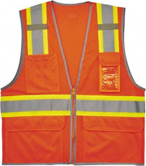 Ergodyne - Size 4X/5XL High Visibility Orange Mesh Surveyor's Vest - 58 to 64" Chest, ANSI 107-2015 Type R Class 2, Zipper Closure, 6 Pockets, Polyester - Benchmark Tooling