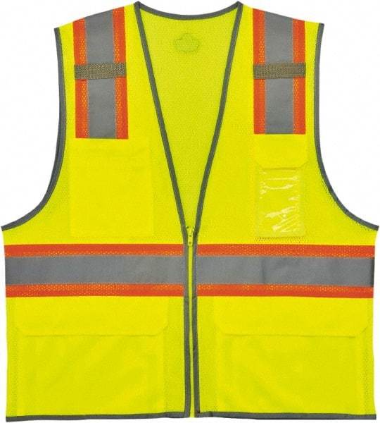 Ergodyne - Size S/M High Visibility Lime Mesh Surveyor's Vest - 36 to 44" Chest, ANSI 107-2015 Type R Class 2, Zipper Closure, 6 Pockets, Polyester - Benchmark Tooling