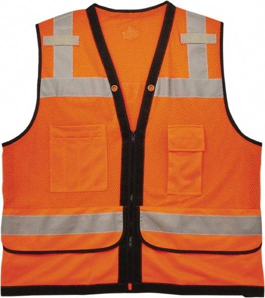 Ergodyne - Size L/XL High Visibility Orange Mesh Surveyor's Vest - 44 to 52" Chest, ANSI 107-2015 Type R Class 2, Zipper Closure, 7 Pockets, Polyester - Benchmark Tooling