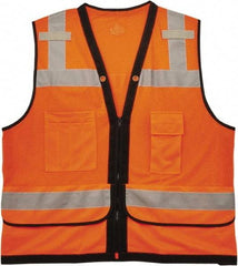 Ergodyne - Size L/XL High Visibility Orange Mesh Surveyor's Vest - 44 to 52" Chest, ANSI 107-2015 Type R Class 2, Zipper Closure, 7 Pockets, Polyester - Benchmark Tooling