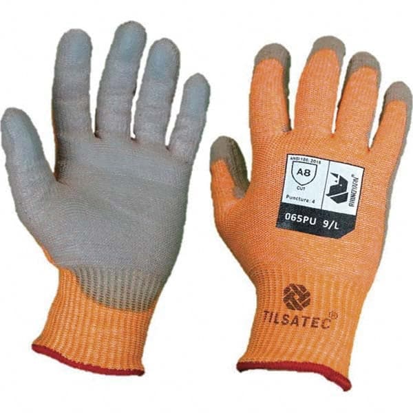 Tilsatec - Size M (8), ANSI Cut Lvl A8, Puncture Lvl 4, Abrasion Lvl 4, Polyurethane Coated Cut & Puncture Resistant Gloves - Benchmark Tooling