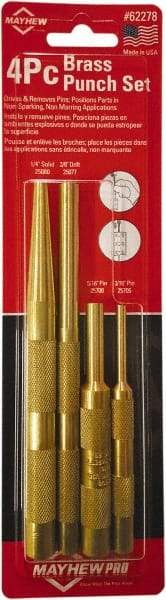 Mayhew - 4 Piece, 3/16 to 3/8", Assorted Brass Punch Kit - Round Shank, Brass, Comes in Carded - Benchmark Tooling