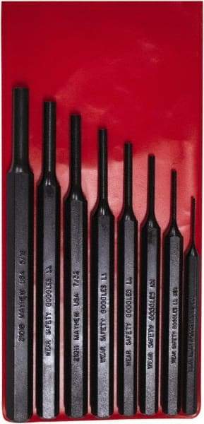 Mayhew - 8 Piece, 1/16 to 5/16", Pro Pin Punch Kit - Round Shank, Steel, Comes in Pouch - Benchmark Tooling