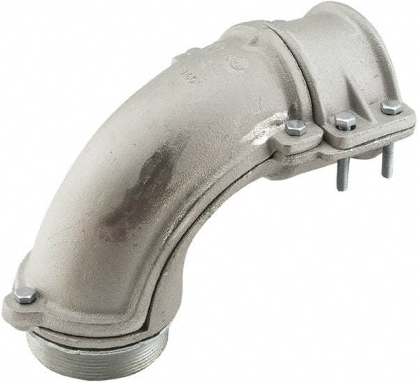 Hubbell-Raco - 4" Trade, Malleable Iron Squeeze Clamp Angled FMC Conduit Connector - Benchmark Tooling