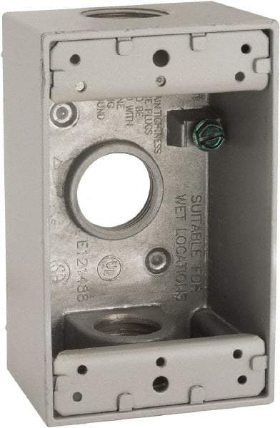 Hubbell-Raco - 1 Gang, (3) 3/4" Knockouts, Aluminum Rectangle Device Box - 4-1/2" Overall Height x 2" Overall Depth, Weather Resistant - Benchmark Tooling