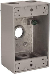 Hubbell-Raco - 1 Gang, (4) 1/2" Knockouts, Aluminum Rectangle Device Box - 4-1/2" Overall Height x 2" Overall Depth, Weather Resistant - Benchmark Tooling