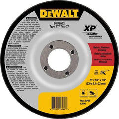 DeWALT - 24 Grit, 9" Wheel Diam, 7/8" Arbor Hole, Type 27 Depressed Center Wheel - Coarse/Medium Grade, Ceramic, N Hardness, 6,600 Max RPM - Benchmark Tooling