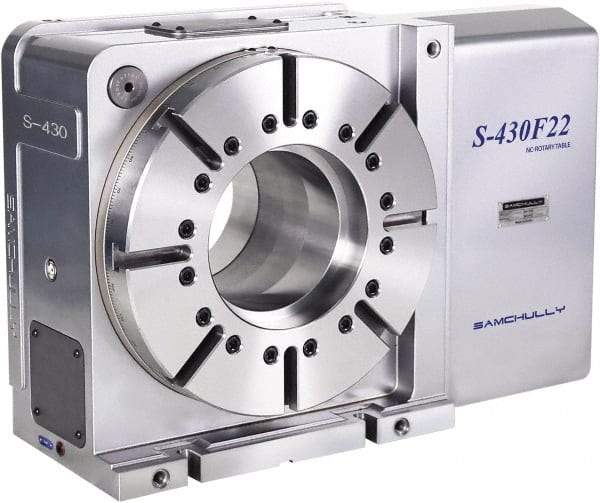 Samchully - 1 Spindle, 432mm Horizontal & Vertical Rotary Table - 500 kg (1100 Lb) Max Horiz Load, 283mm Centerline Height, 194mm Through Hole - Benchmark Tooling