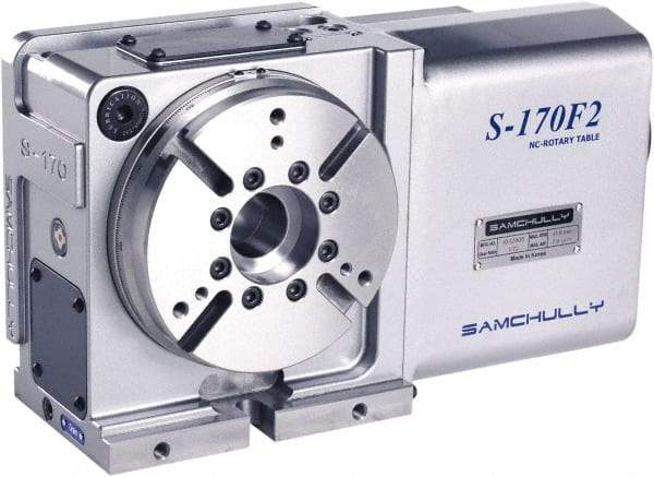 Samchully - 1 Spindle, 175mm Horizontal & Vertical Rotary Table - 160 kg (352 Lb) Max Horiz Load, 140mm Centerline Height, 40mm Through Hole - Benchmark Tooling