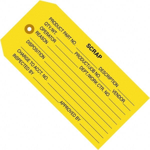 Made in USA - 4-3/4" High x 2-3/8" Long, Scrap, English Safety & Facility Inspection Tag - Yellow Cardstock - Benchmark Tooling