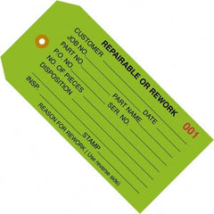 Made in USA - 4-3/4" High x 2-3/8" Long, REPAIRABLE OR REWORK, English Safety & Facility Inspection Tag - Green Cardstock - Benchmark Tooling