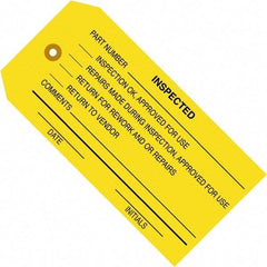 Made in USA - 4-3/4" High x 2-3/8" Long, Inspected, English Safety & Facility Inspection Tag - Yellow Cardstock - Benchmark Tooling