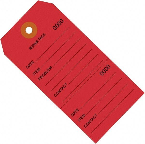 Made in USA - 4-3/4" High x 2-3/8" Long, Repair, English Safety & Facility Inspection Tag - Red Cardstock - Benchmark Tooling