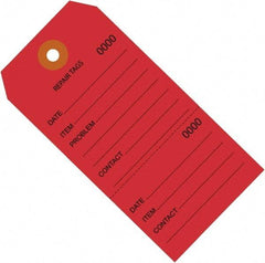 Made in USA - 6-1/4" High x 3-1/8" Long, Repair, English Safety & Facility Inspection Tag - Red Cardstock - Benchmark Tooling