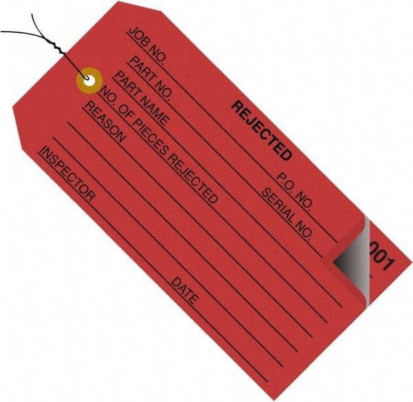 Made in USA - 4-3/4" High x 2-3/8" Long, Inventory, English Safety & Facility Numbered Tag - Red Cardstock - Benchmark Tooling