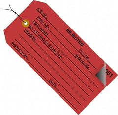 Made in USA - 4-3/4" High x 2-3/8" Long, Inventory, English Safety & Facility Numbered Tag - Red Cardstock - Benchmark Tooling